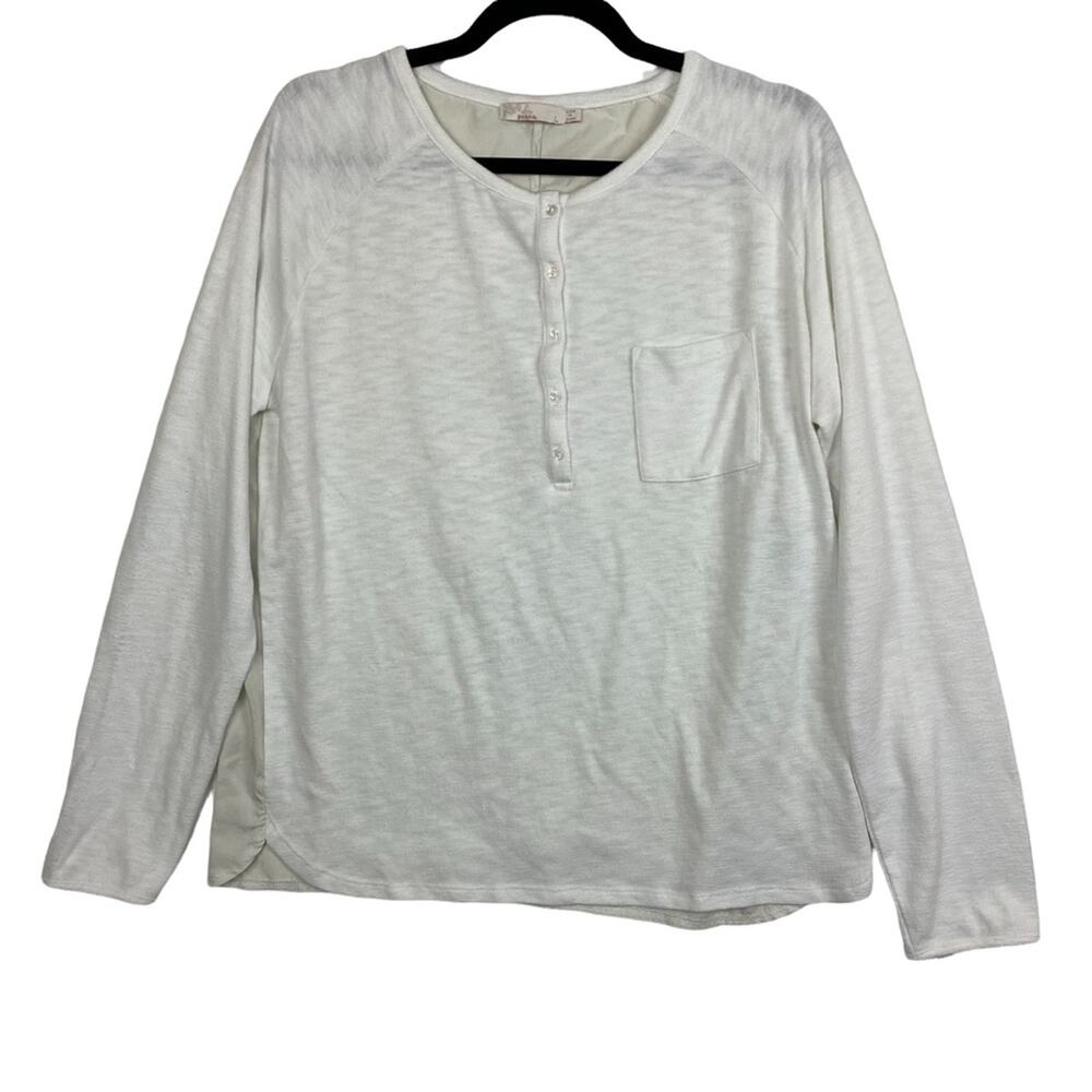 Prana Hensley Women's Henley Cream Long Sleeve Mixed Media Top Size Large